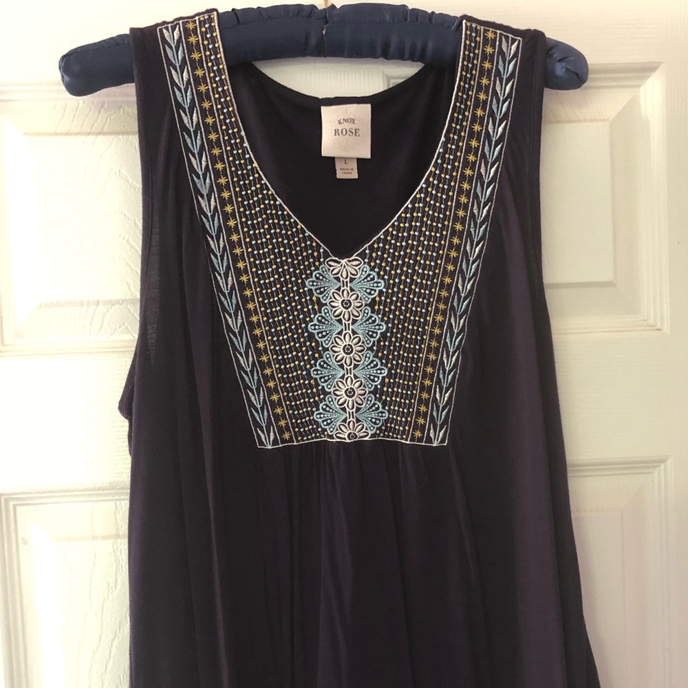 Women’s Navy Embroidered V Neck Tank Top